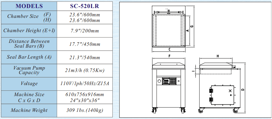 CHSC-680LR: Chamber Vacuum Sealer