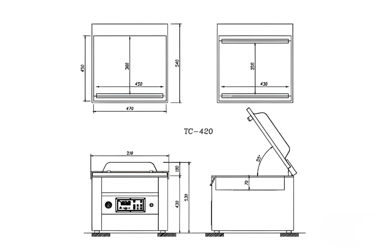 TC-420 - Table Top Vacuum Chamber Sealer Drawing