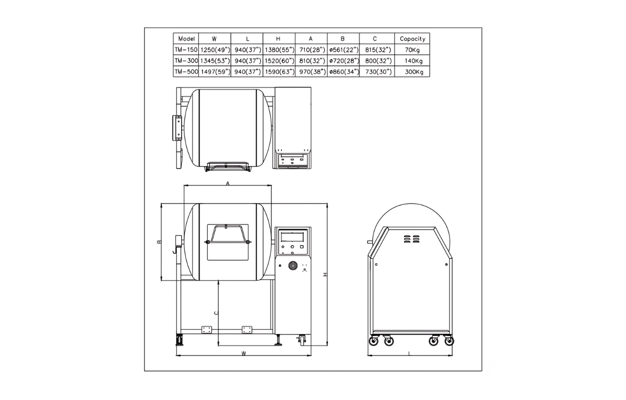 Drawing – Continuous Commercial Vacuum Tumbler