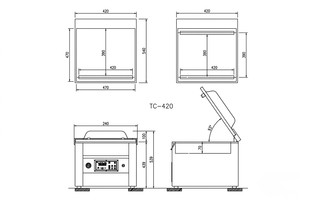 Drawing – TC420 – Table Top Chamber Sealer Drawing
