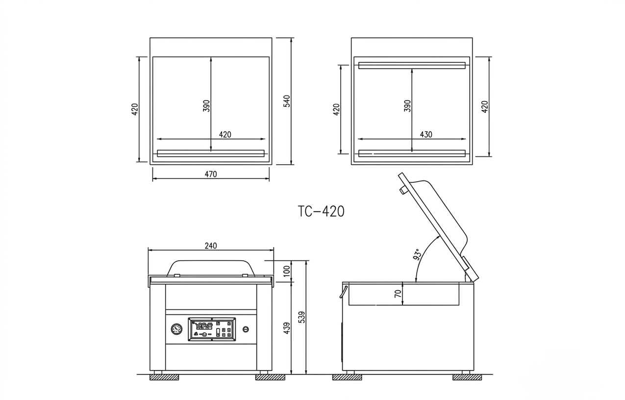 TC-420F - Table Top Vacuum Chamber Sealer Drawing